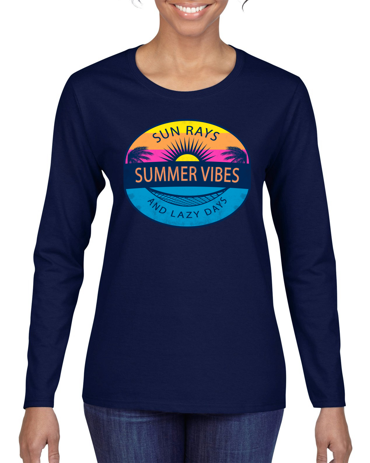 Camiseta Sun Rays Verano Vibraciones Y Días Perezosos Exterior Mujeres Gráfica Mangas Largas - Imagen 7 de 12