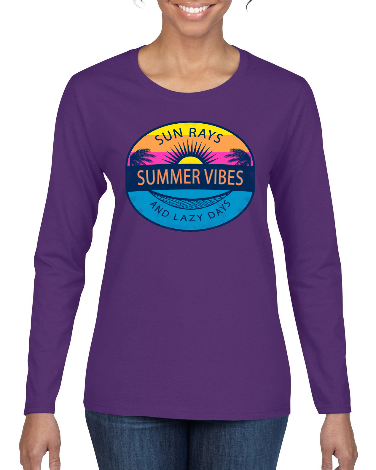 Camiseta Sun Rays Verano Vibraciones Y Días Perezosos Exterior Mujeres Gráfica Mangas Largas - Imagen 8 de 12