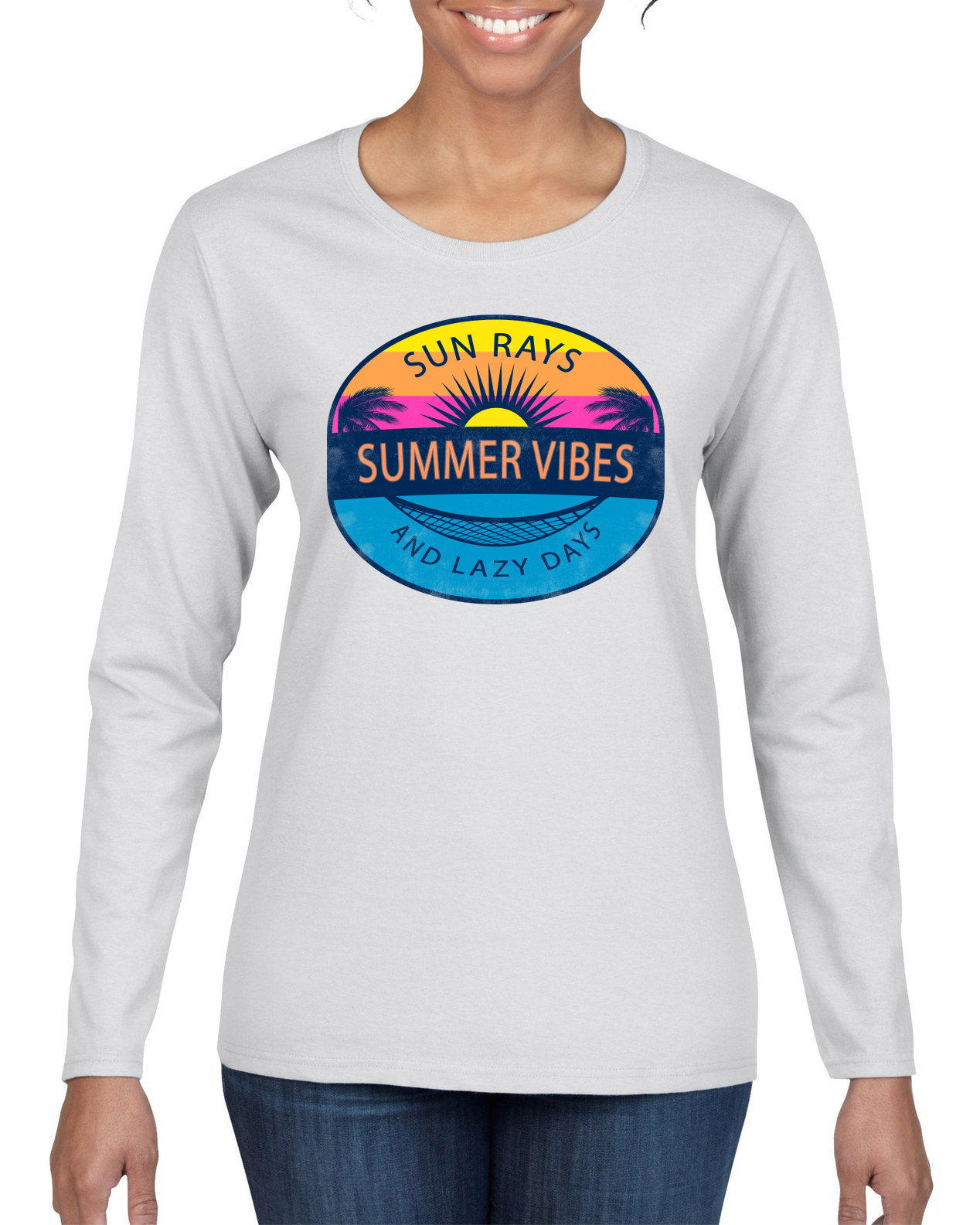 Camiseta Sun Rays Verano Vibraciones Y Días Perezosos Exterior Mujeres Gráfica Mangas Largas - Imagen 11 de 12