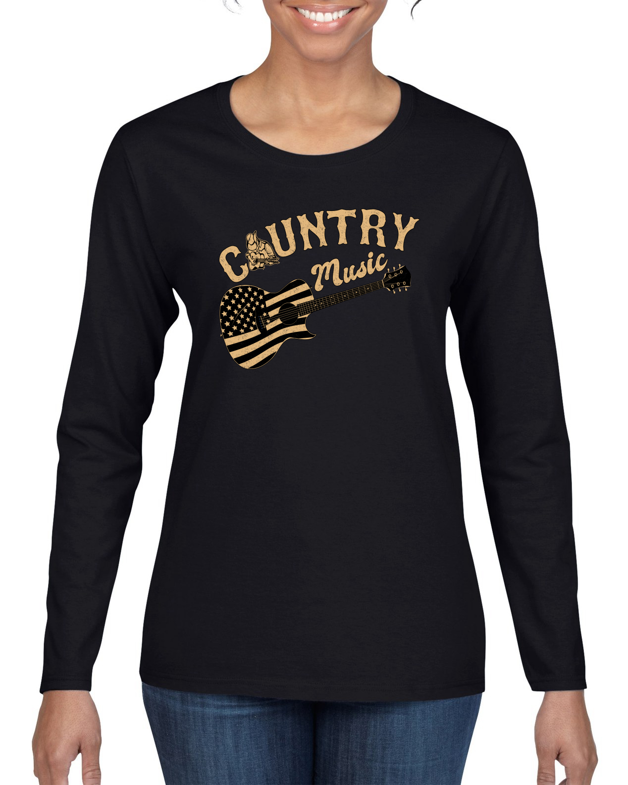 Guitarra vintage de música country bandera americana manga larga para mujer - Imagen 3 de 12