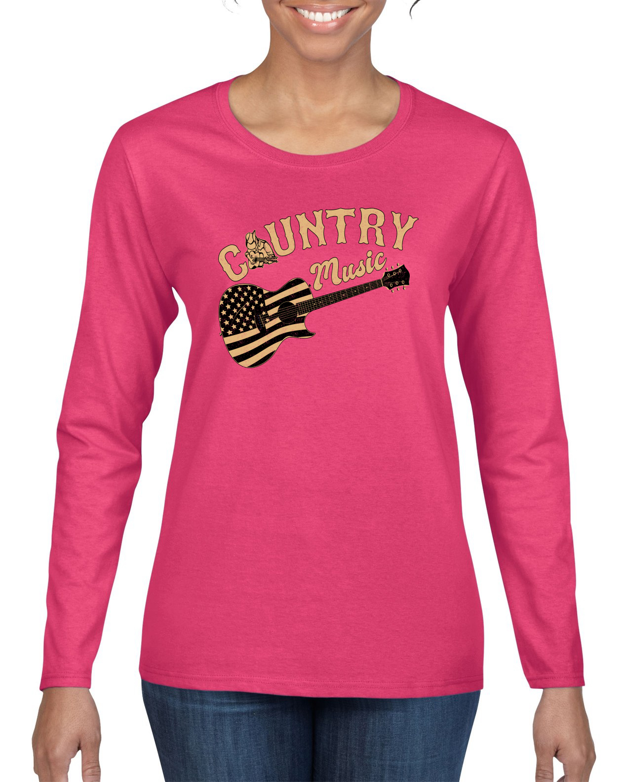 Guitarra vintage de música country bandera americana manga larga para mujer - Imagen 4 de 12