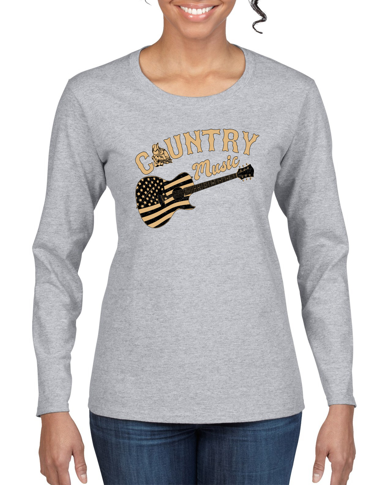 Guitarra vintage de música country bandera americana manga larga para mujer - Imagen 5 de 12