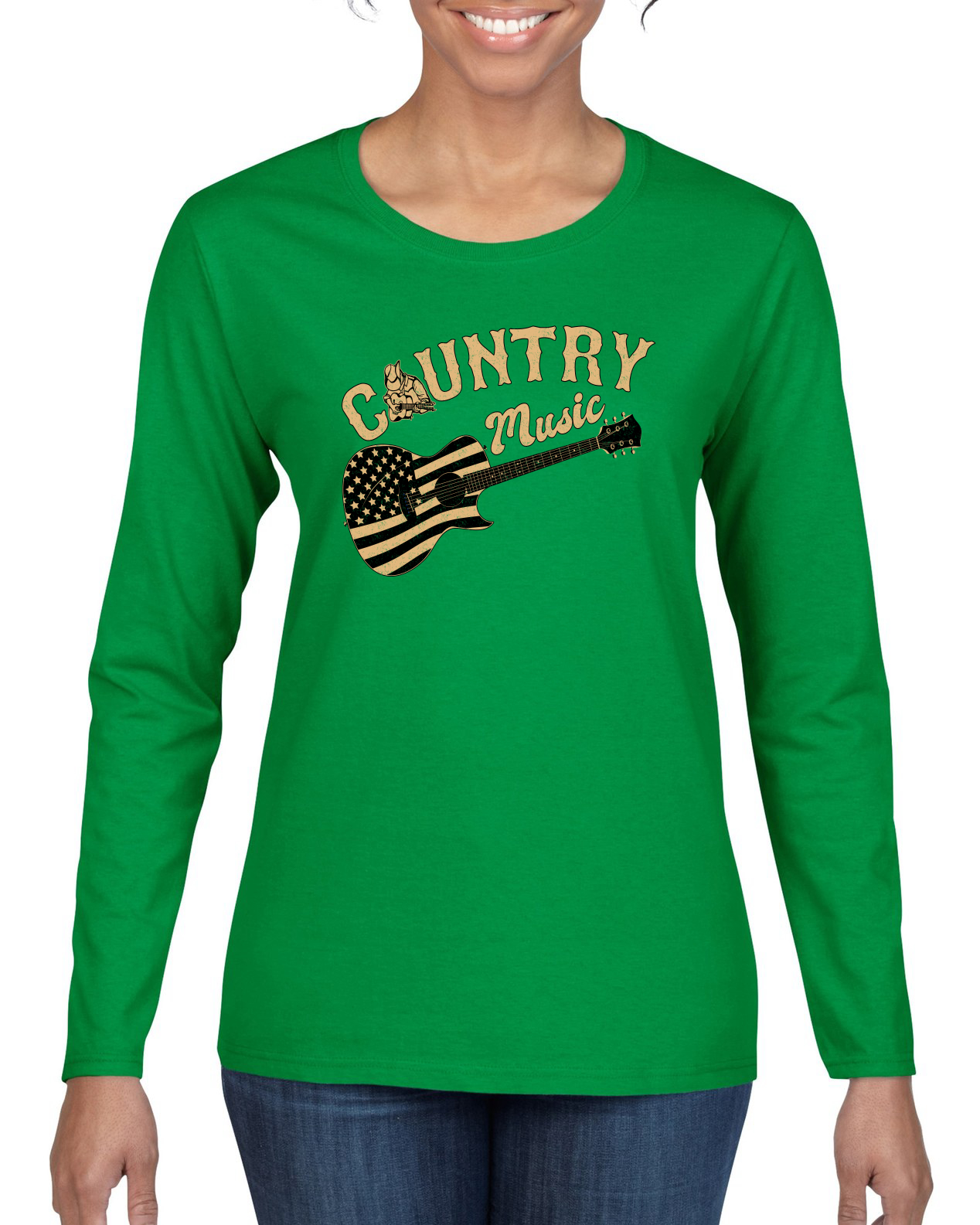 Guitarra vintage de música country bandera americana manga larga para mujer - Imagen 6 de 12