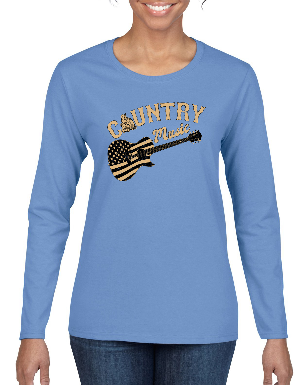 Guitarra vintage de música country bandera americana manga larga para mujer - Imagen 12 de 12