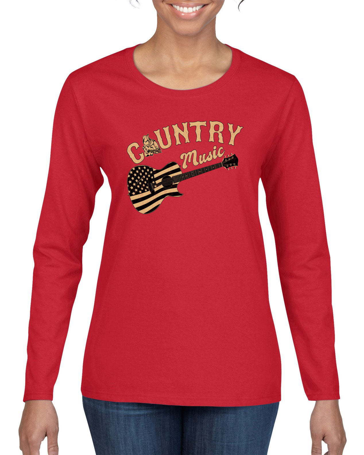 Guitarra vintage de música country bandera americana manga larga para mujer - Imagen 9 de 12