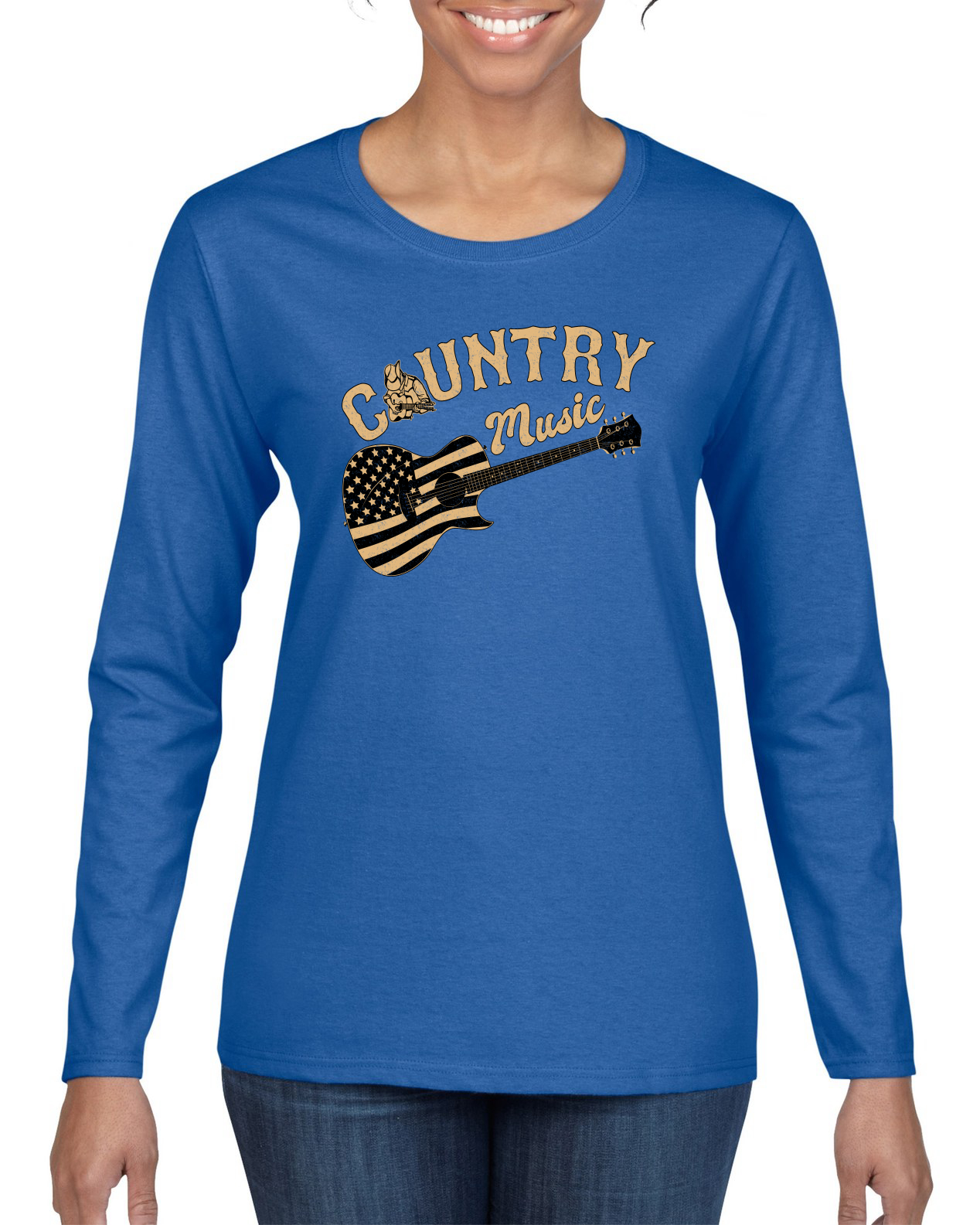 Guitarra vintage de música country bandera americana manga larga para mujer - Imagen 10 de 12