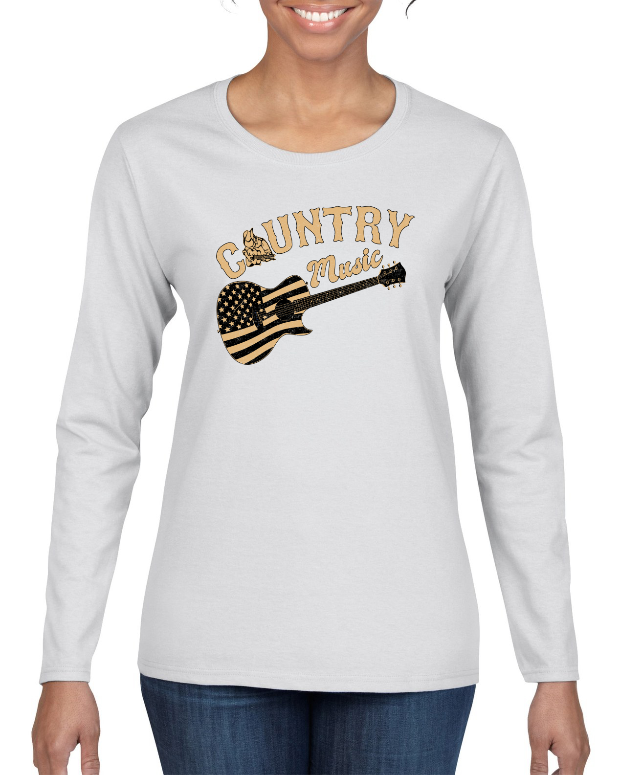 Guitarra vintage de música country bandera americana manga larga para mujer - Imagen 11 de 12