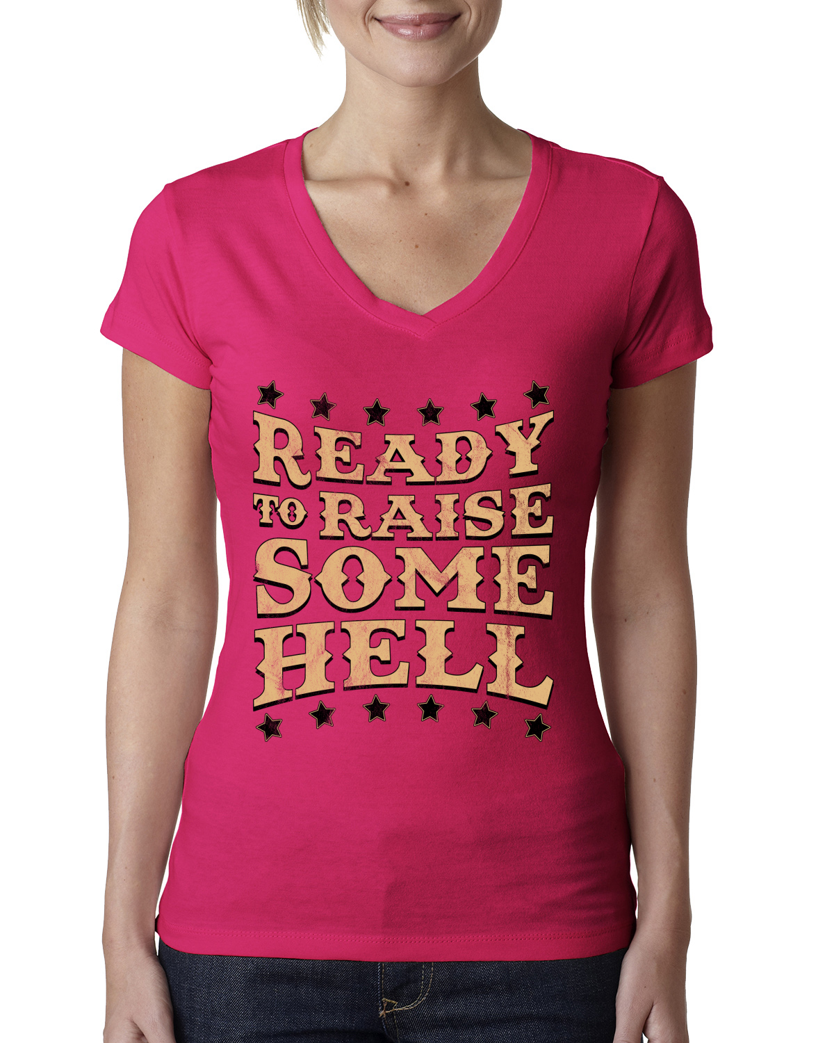 Ready to Raise Some Hell Damen Junior V-Ausschnitt T-Shirt - Bild 12 von 13