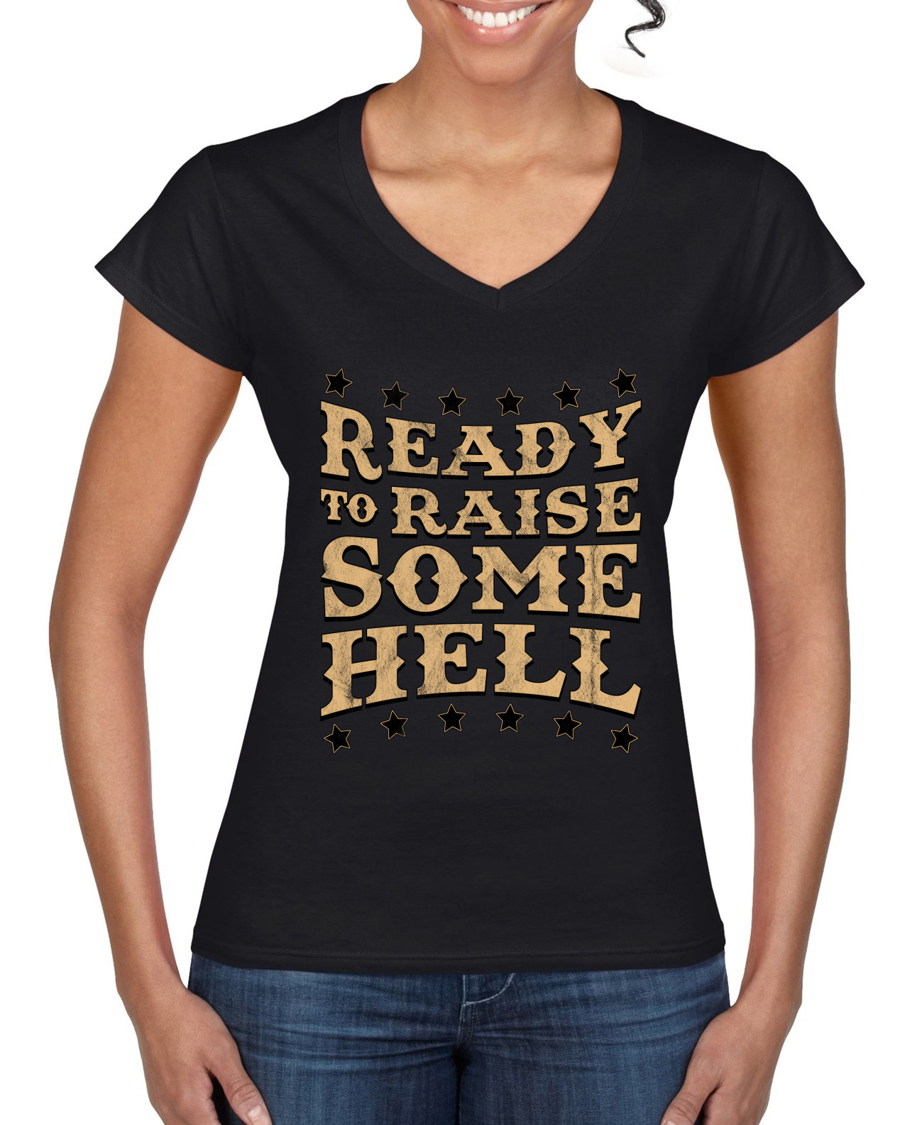 Ready to Raise Some Hell Women Standard V-Neck Tee - Picture 3 of 8
