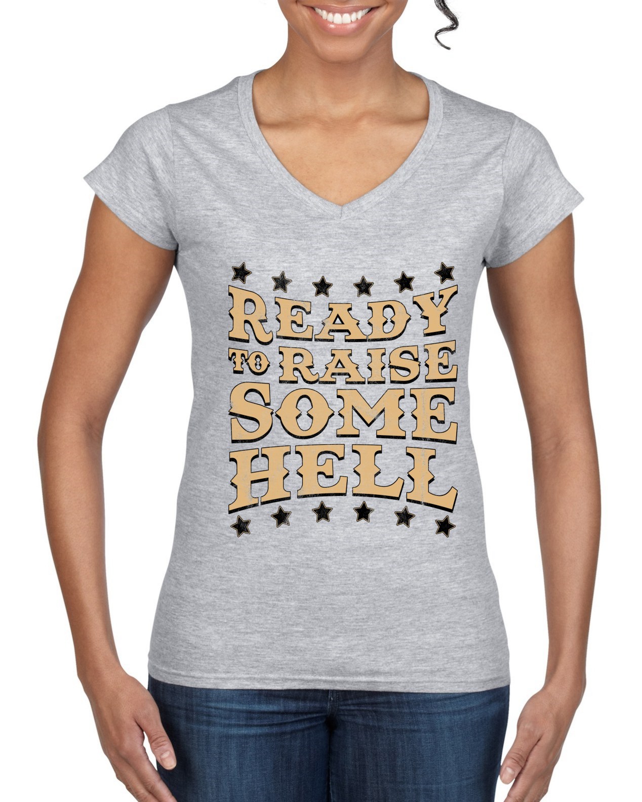 Ready to Raise Some Hell Women Standard V-Neck Tee - Picture 4 of 8