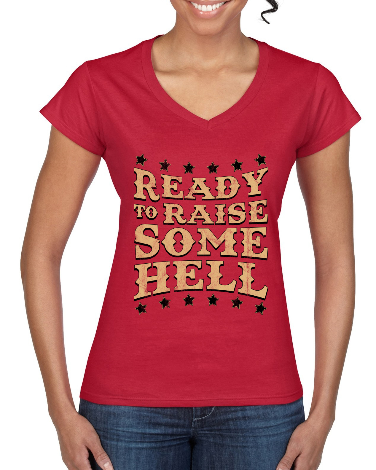 Ready to Raise Some Hell Women Standard V-Neck Tee - Picture 6 of 8