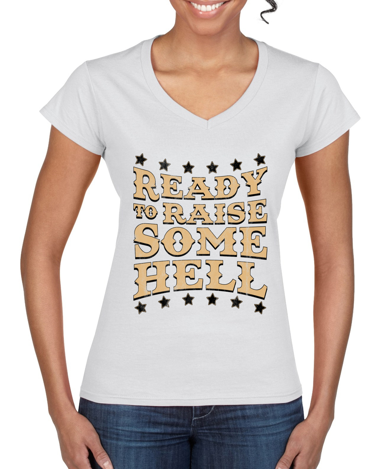 Ready to Raise Some Hell Women Standard V-Neck Tee - Picture 8 of 8