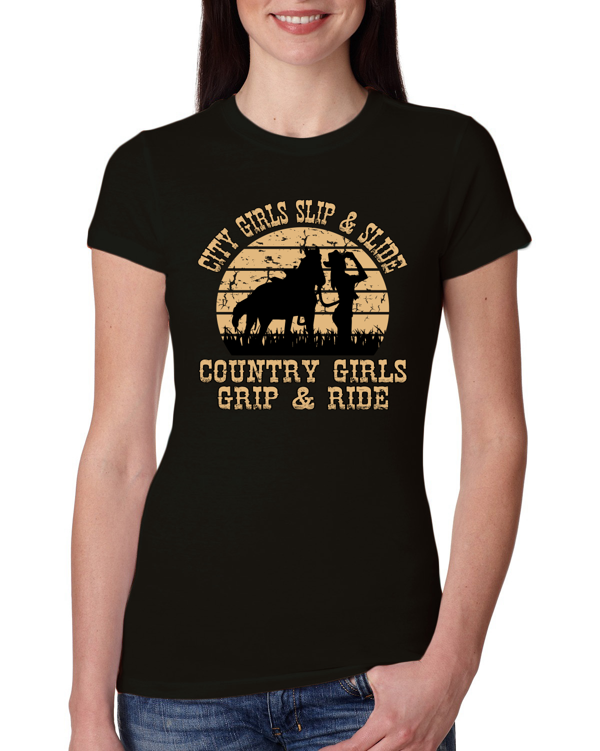 City Girls Slip & Slide Country Girls Grip & Ride Women Slim Fit Junior Tee - Picture 3 of 15