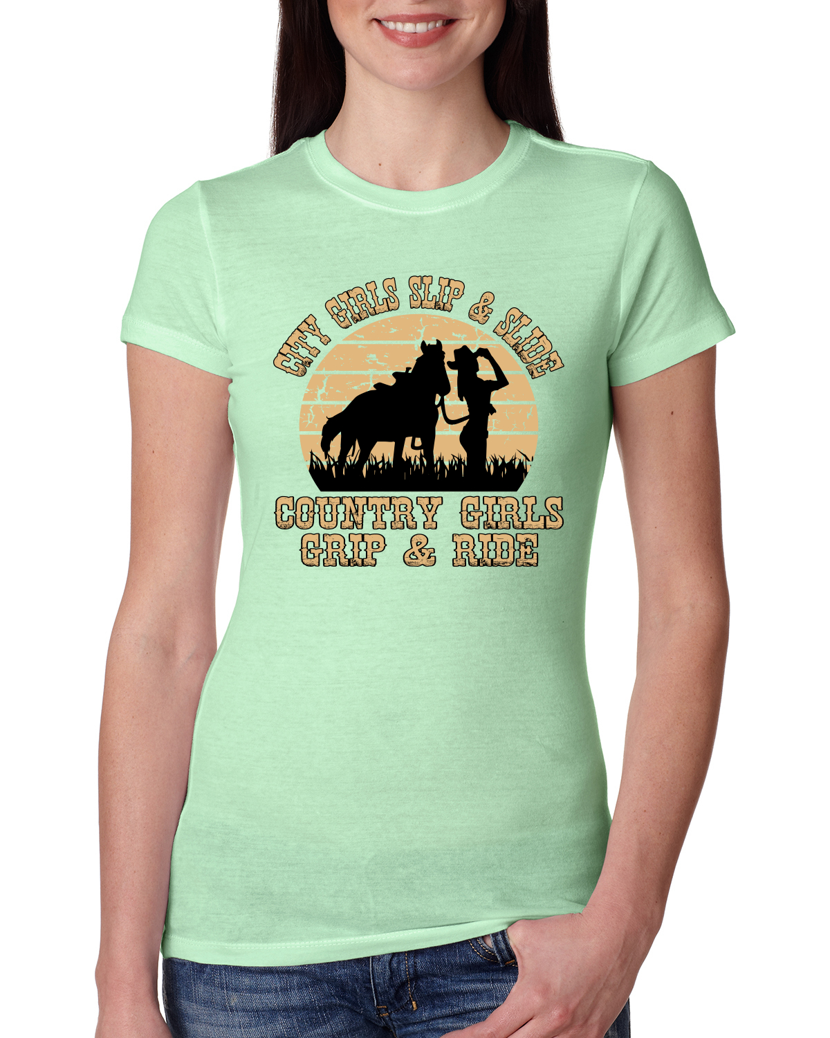 City Girls Slip & Slide Country Girls Grip & Ride Women Slim Fit Junior Tee - Picture 12 of 15