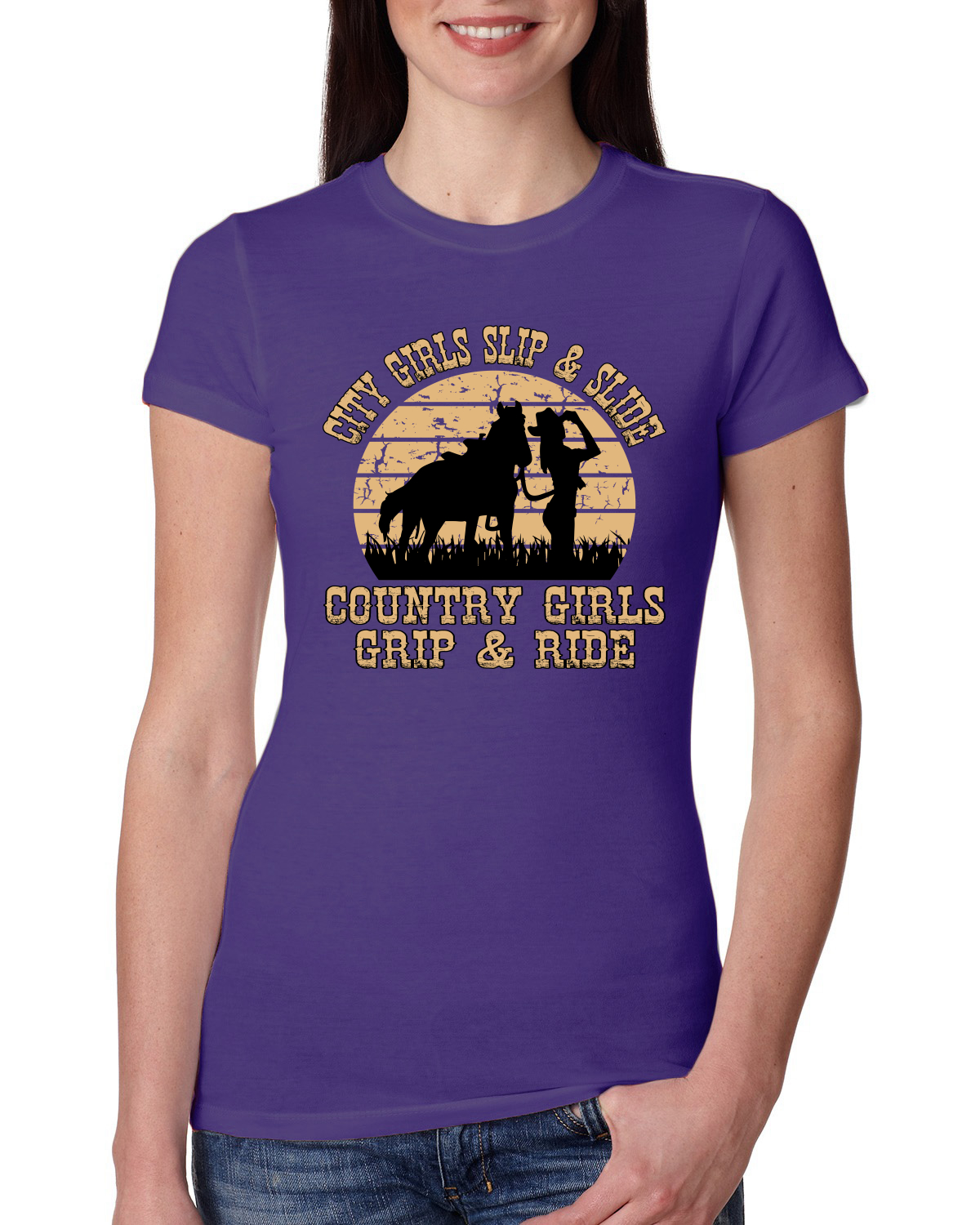 City Girls Slip & Slide Country Girls Grip & Ride Women Slim Fit Junior Tee - Picture 13 of 15
