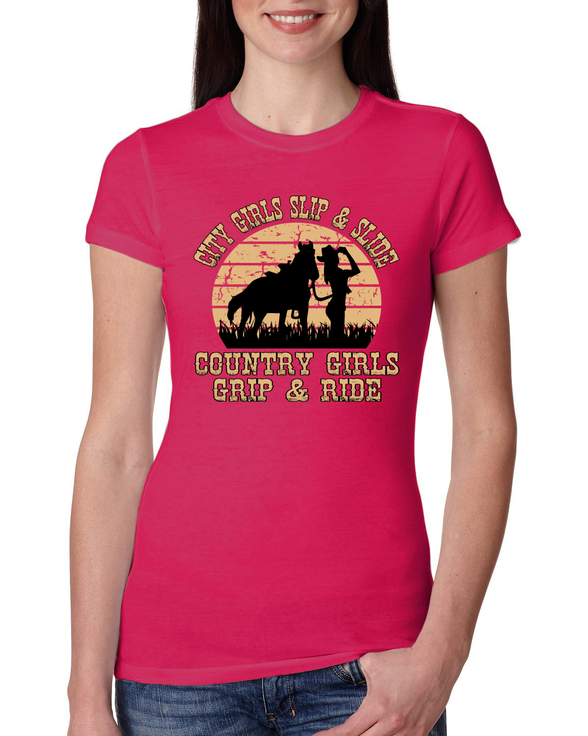 City Girls Slip & Slide Country Girls Grip & Ride Women Slim Fit Junior Tee - Picture 14 of 15