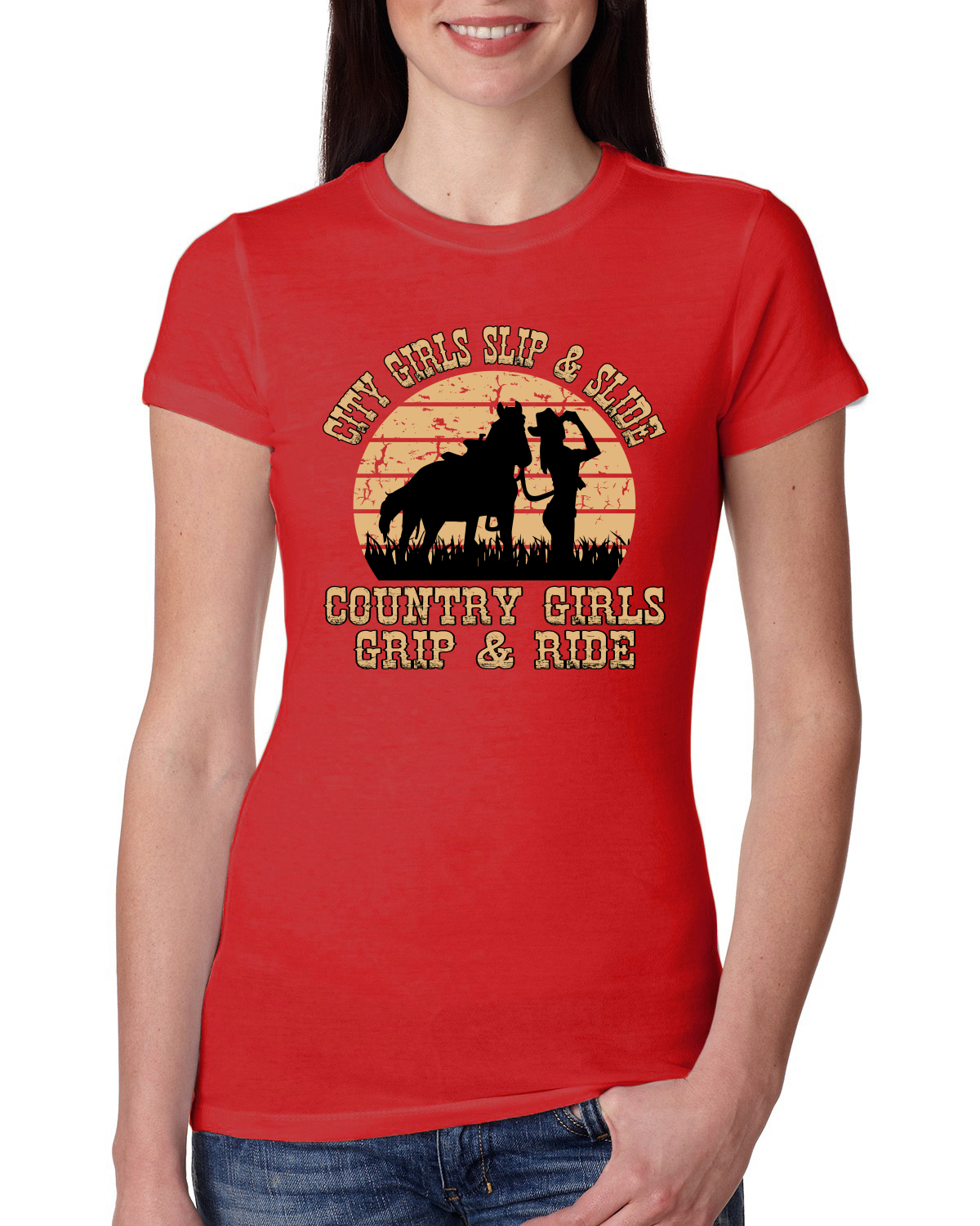 City Girls Slip & Slide Country Girls Grip & Ride Women Slim Fit Junior Tee - Picture 7 of 15