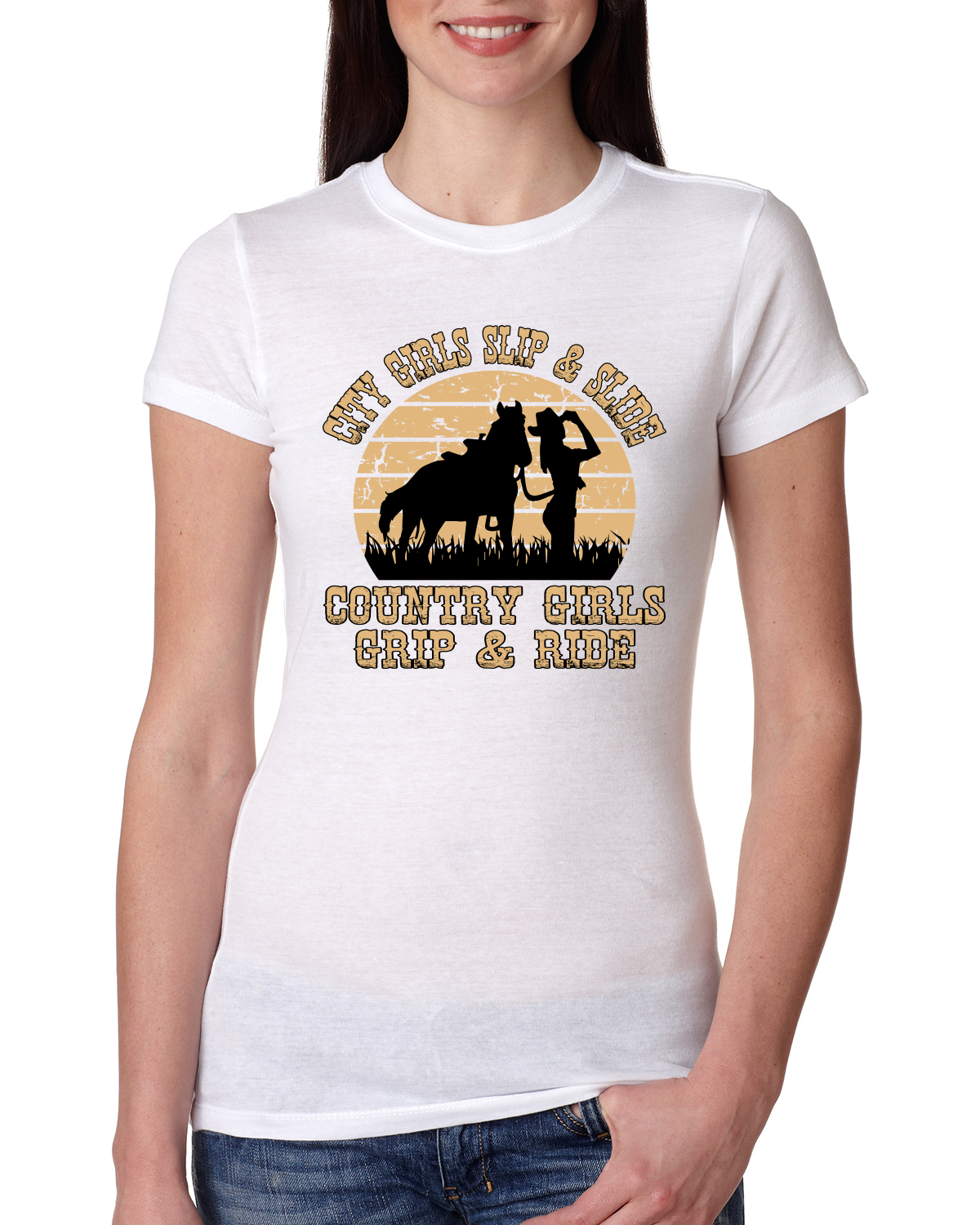 City Girls Slip & Slide Country Girls Grip & Ride Women Slim Fit Junior Tee - Picture 9 of 15