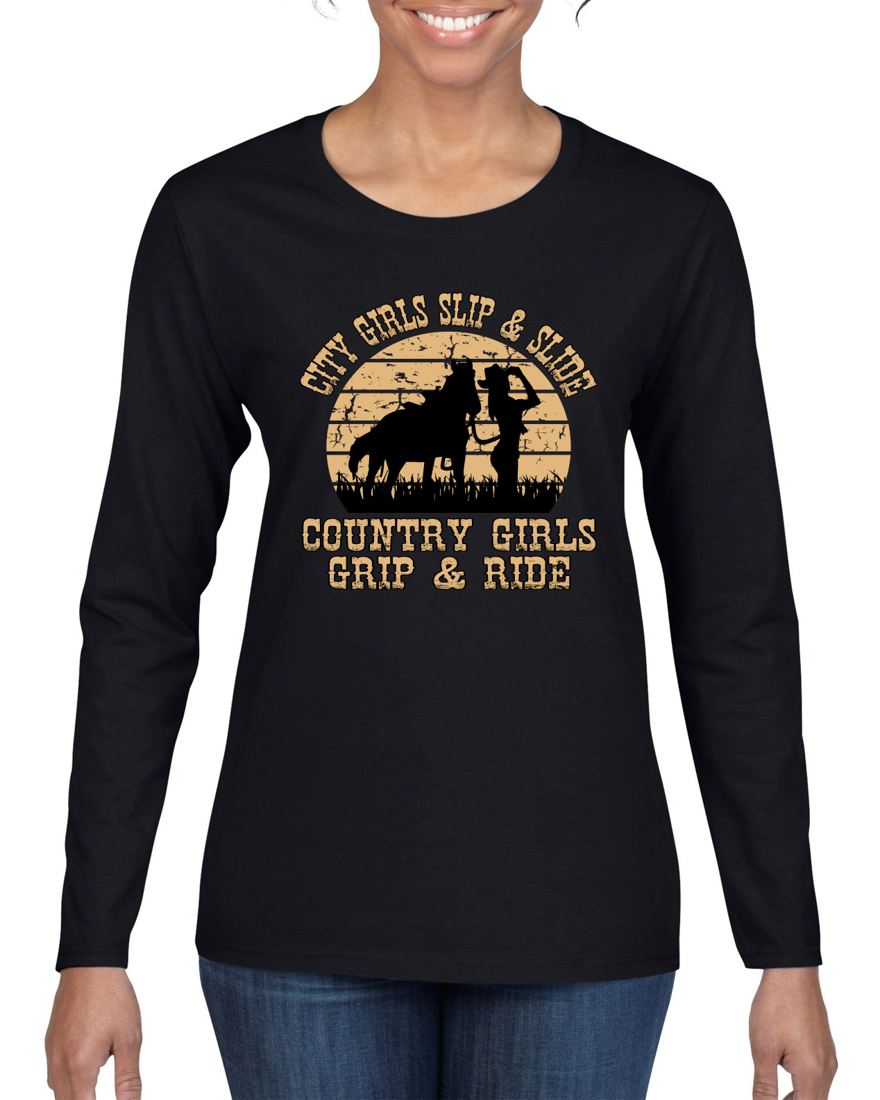 City Girls Slip & Slide Country Girls Grip & Ride Women Long Sleeve Shirt - Picture 3 of 12