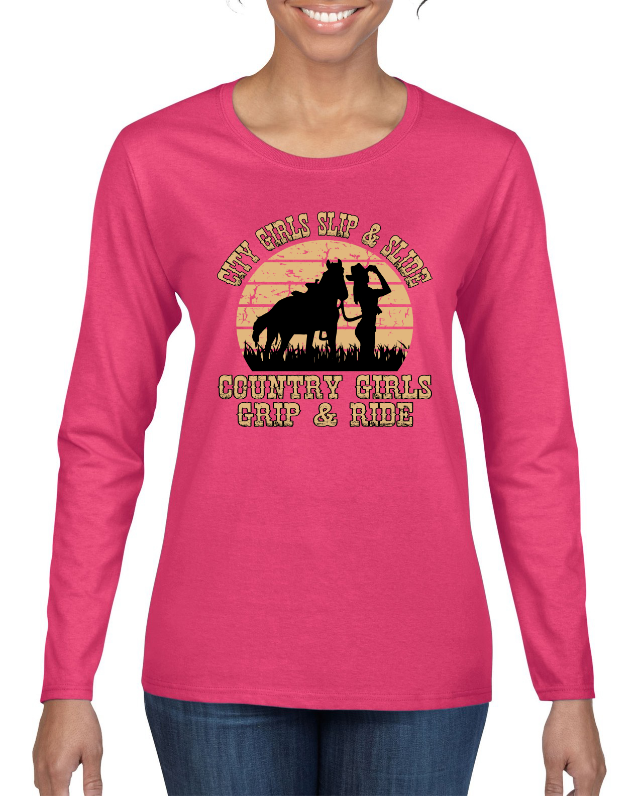 City Girls Slip & Slide Country Girls Grip & Ride Women Long Sleeve Shirt - Picture 4 of 12