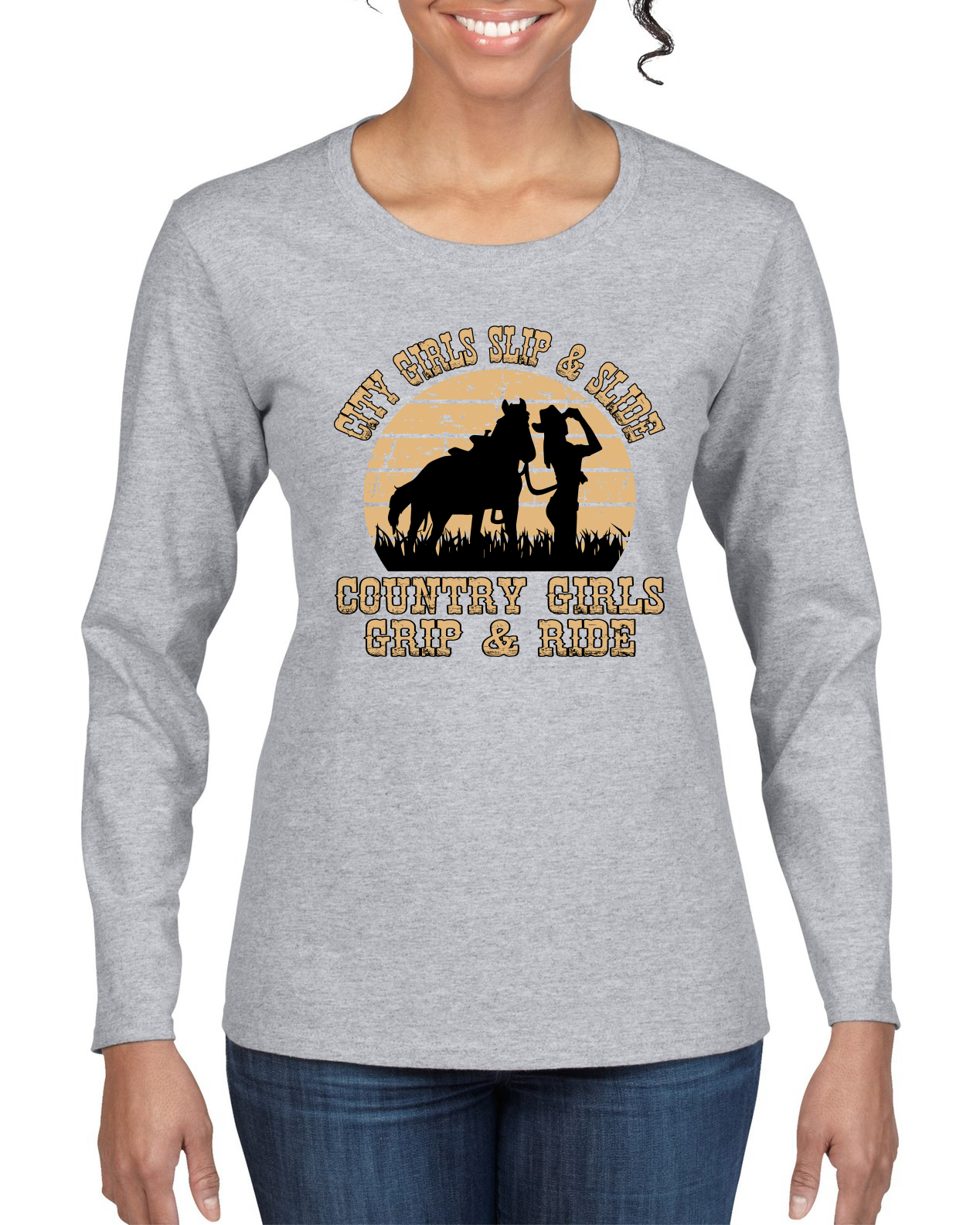 City Girls Slip & Slide Country Girls Grip & Ride Women Long Sleeve Shirt - Picture 5 of 12