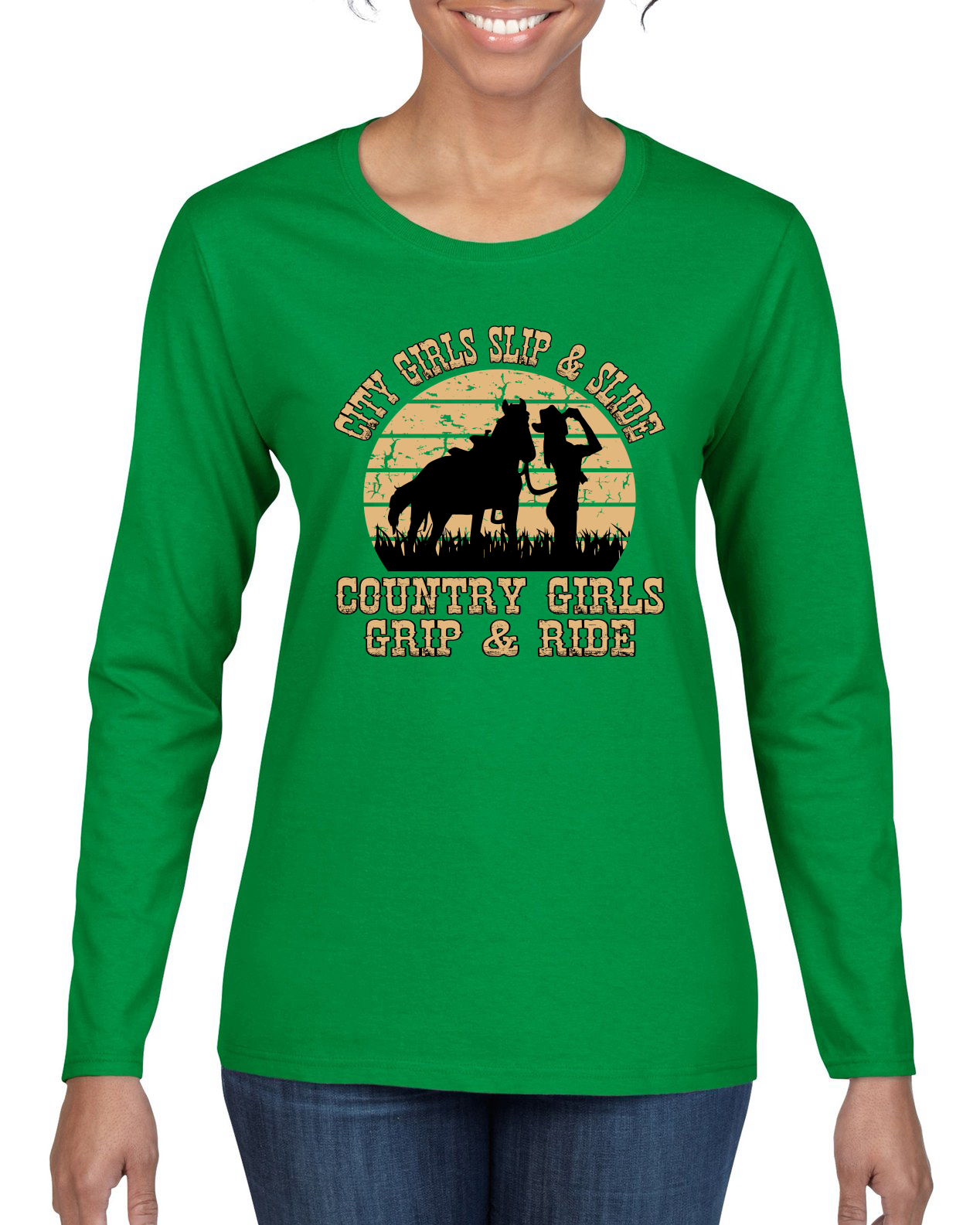 City Girls Slip & Slide Country Girls Grip & Ride Women Long Sleeve Shirt - Picture 6 of 12