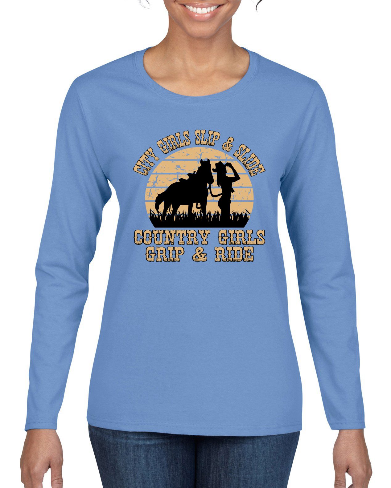City Girls Slip & Slide Country Girls Grip & Ride Women Long Sleeve Shirt - Picture 12 of 12