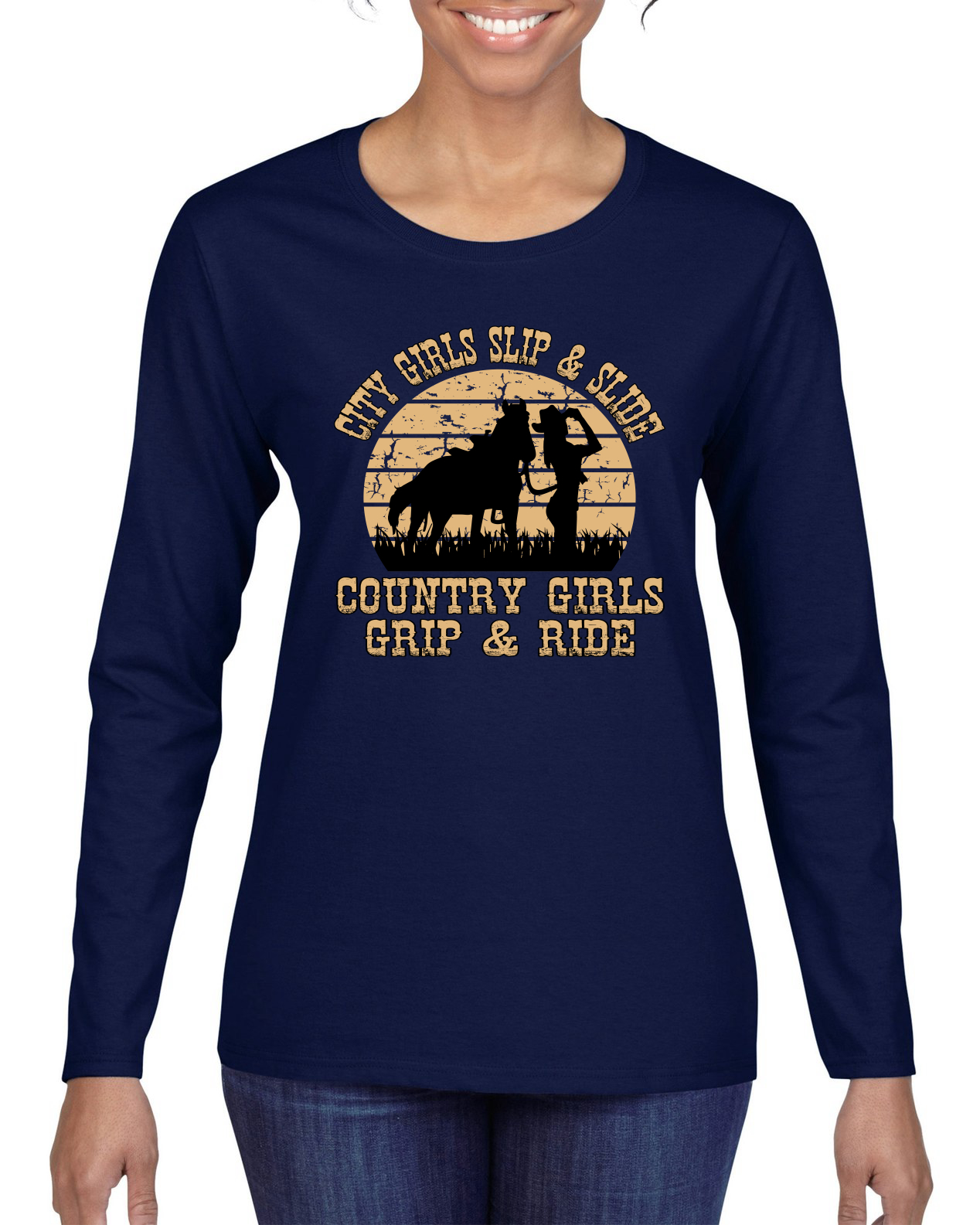 City Girls Slip & Slide Country Girls Grip & Ride Women Long Sleeve Shirt - Picture 7 of 12