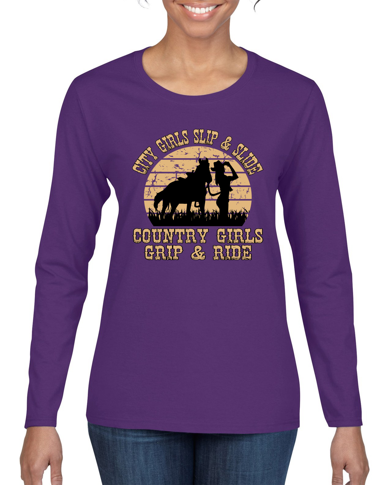 City Girls Slip & Slide Country Girls Grip & Ride Women Long Sleeve Shirt - Picture 8 of 12