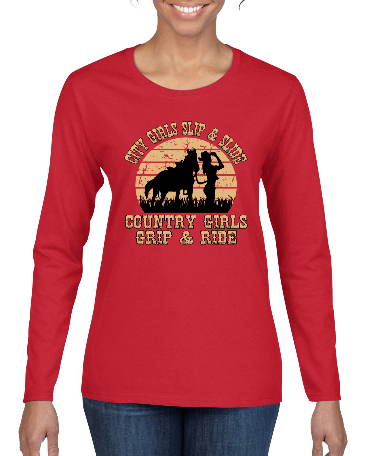 City Girls Slip & Slide Country Girls Grip & Ride Women Long Sleeve Shirt - Picture 9 of 12