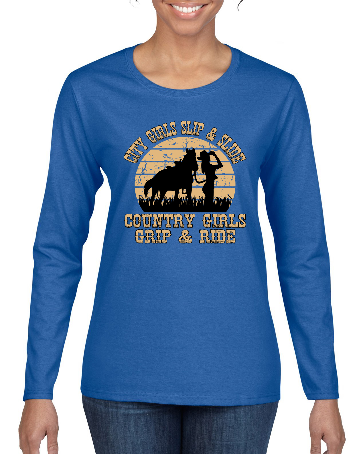 City Girls Slip & Slide Country Girls Grip & Ride Women Long Sleeve Shirt - Picture 10 of 12