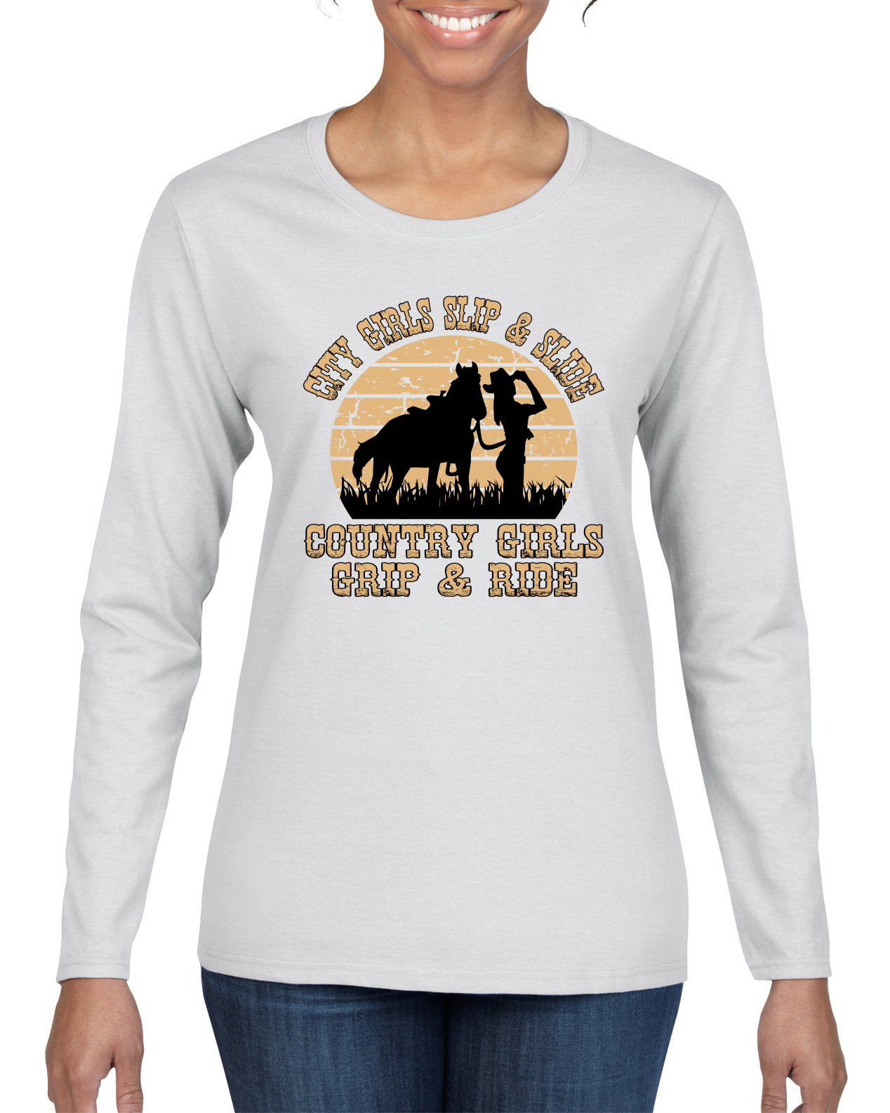 City Girls Slip & Slide Country Girls Grip & Ride Women Long Sleeve Shirt - Picture 11 of 12