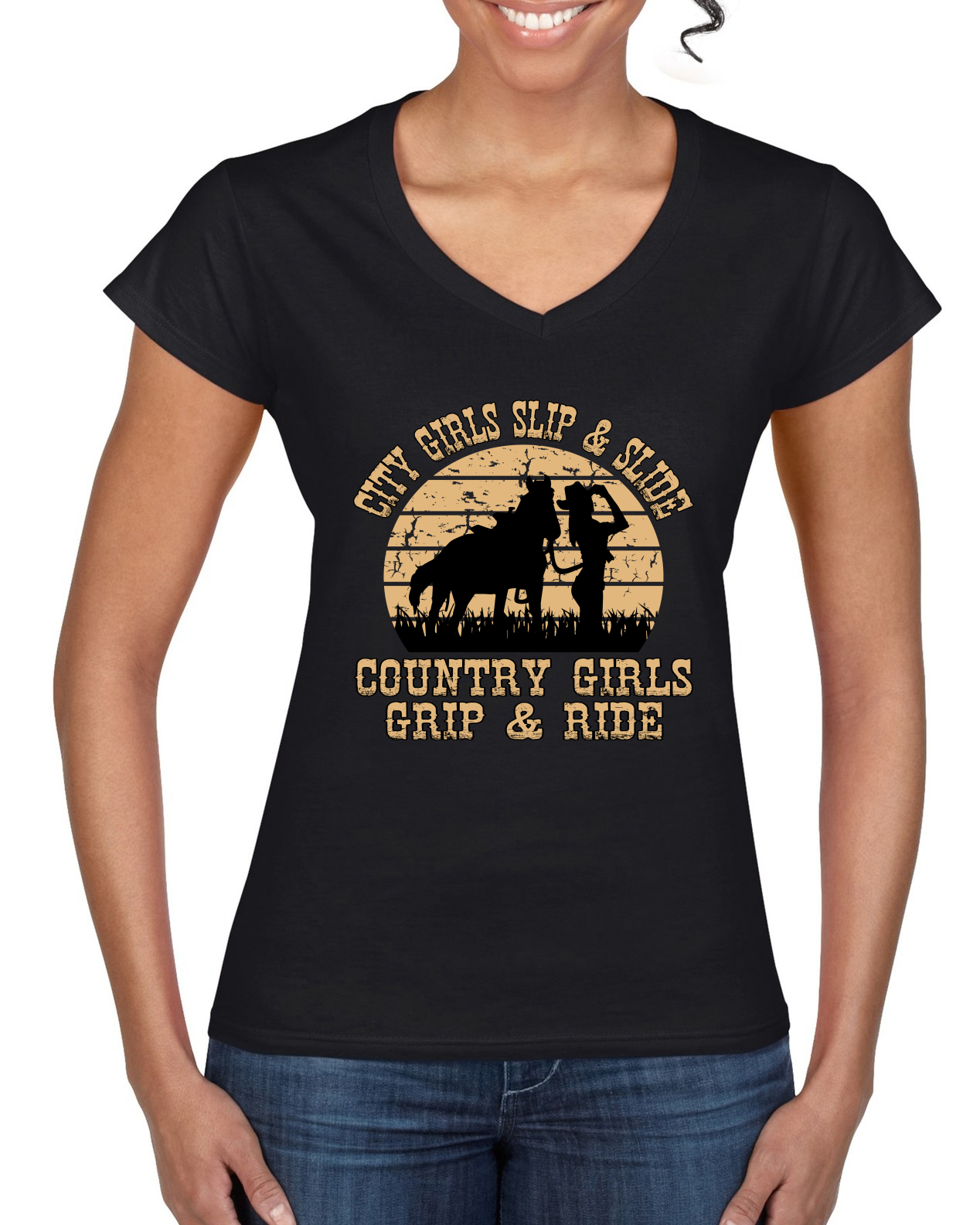 Camiseta City Niñas Deslizante y Deslizante Campo Niñas Grip & Ride Mujeres Estándar Cuello en V - Imagen 3 de 8