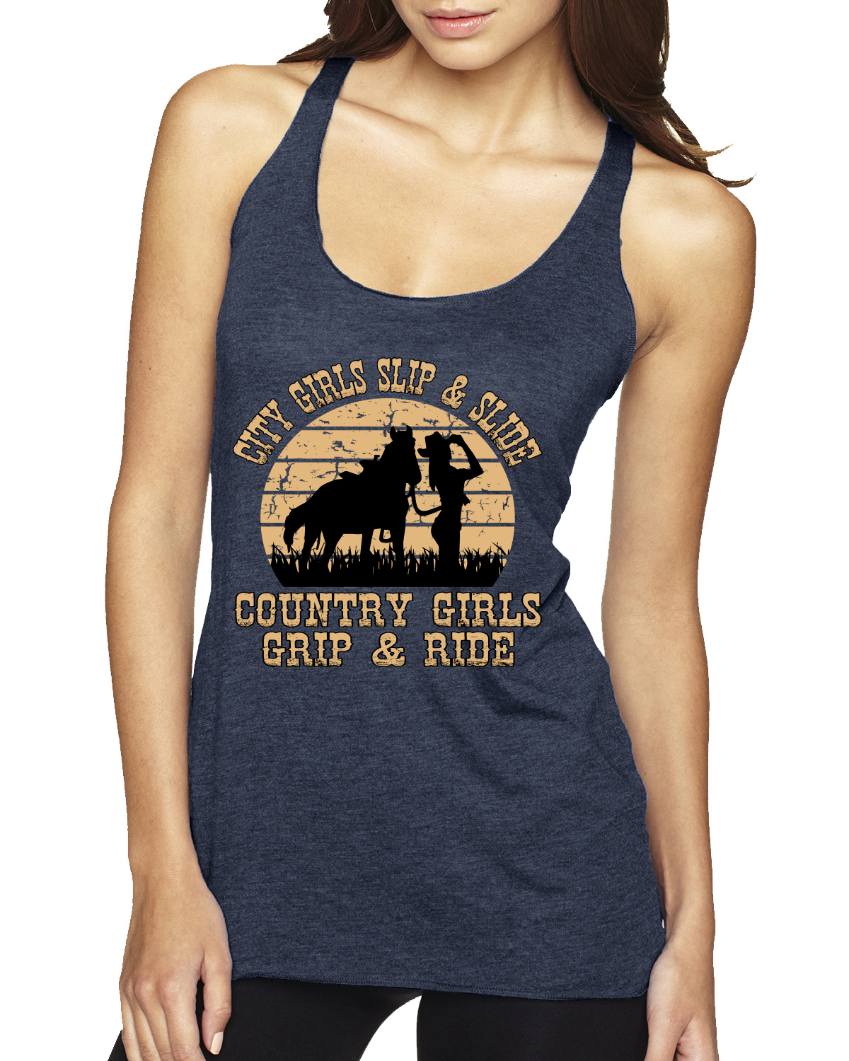 Top sin mangas City Girls deslizante y deslizante campo niñas agarre y paseo triple mezcla Racerback - Imagen 10 de 16