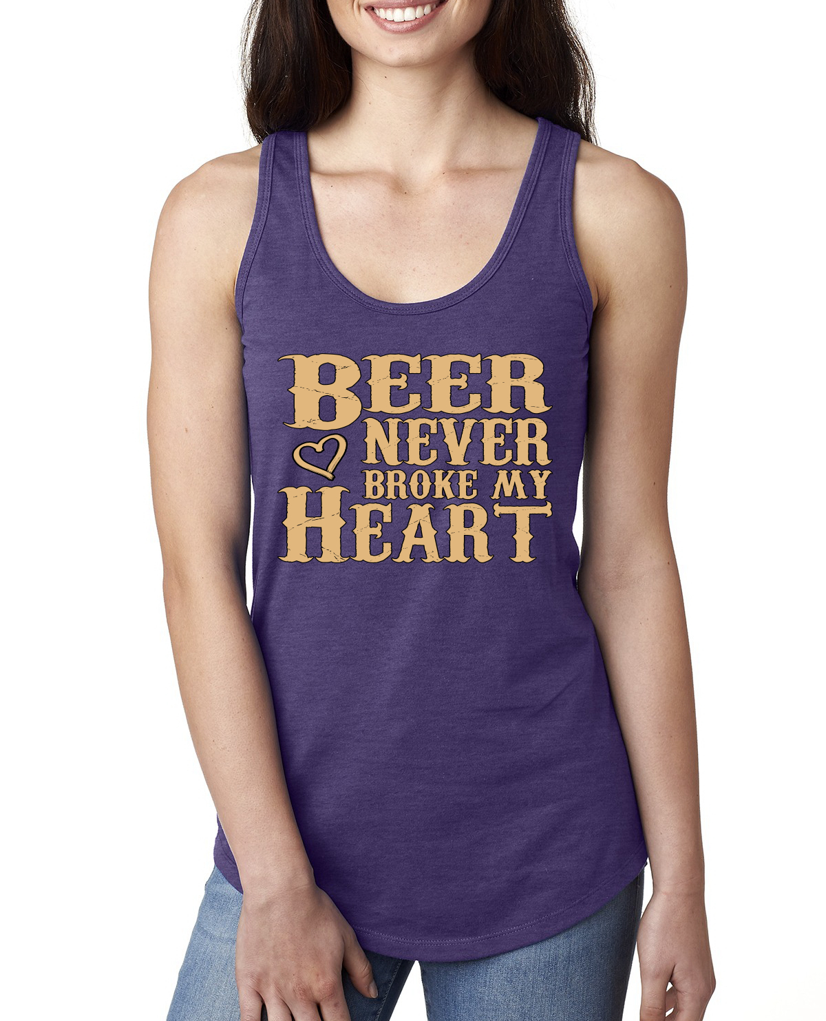 Camiseta sin mangas Beer Never Broke My Heart divertida bebida cerveza damas Racerback - Imagen 13 de 15