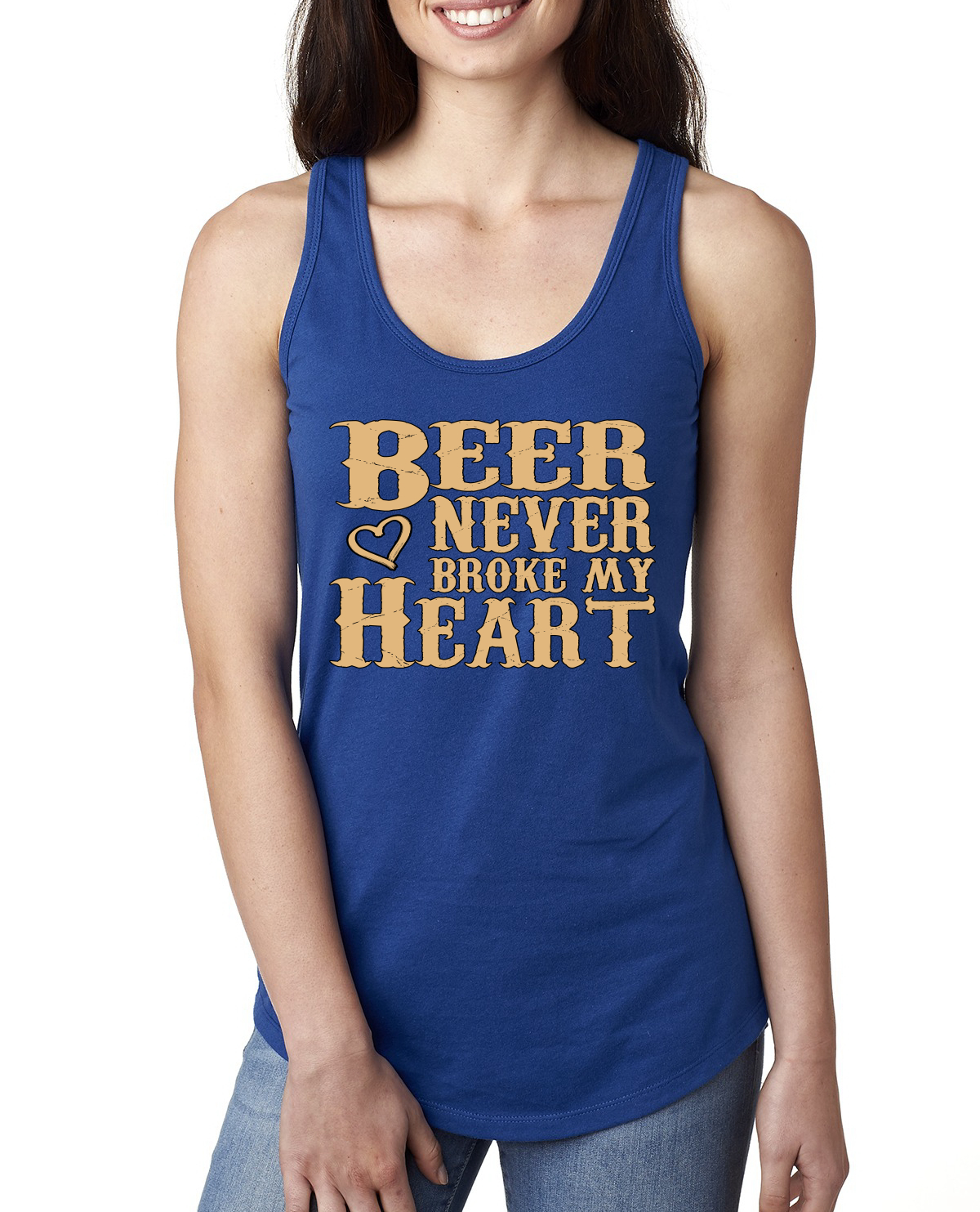 Camiseta sin mangas Beer Never Broke My Heart divertida bebida cerveza damas Racerback - Imagen 8 de 15
