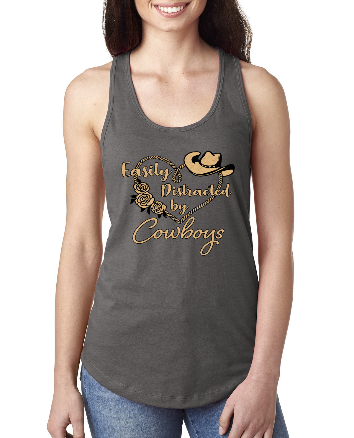 Camiseta sin mangas Racerback Easy Distracted by Cowboys Southern West Wild Ladies - Imagen 10 de 15