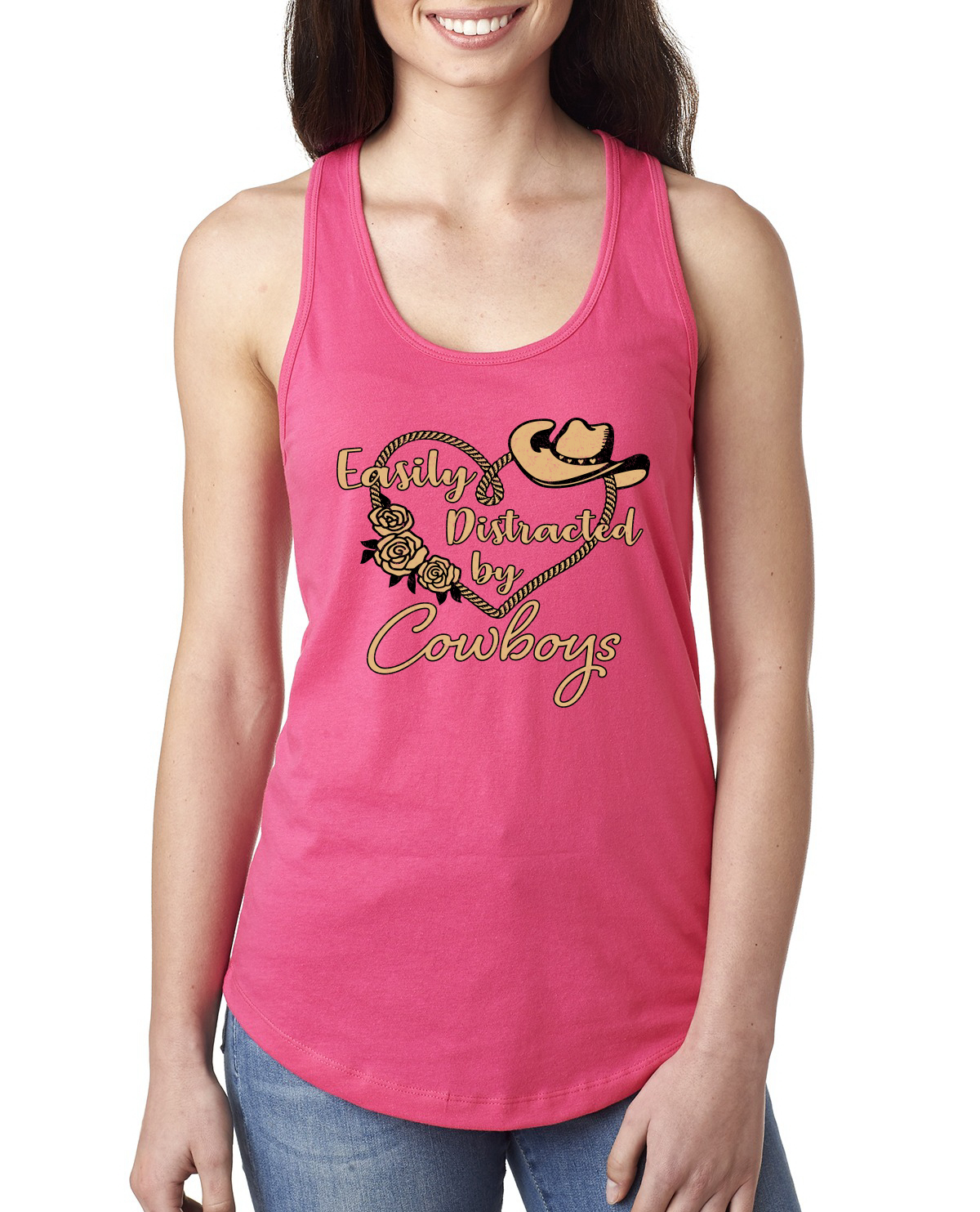 Camiseta sin mangas Racerback Easy Distracted by Cowboys Southern West Wild Ladies - Imagen 11 de 15