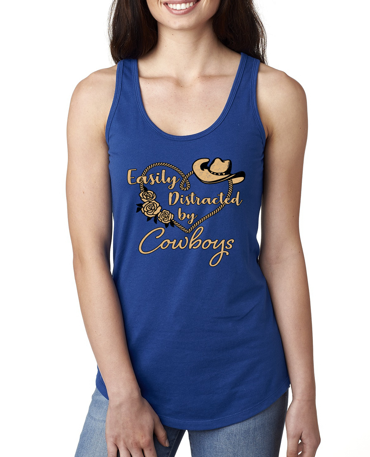 Camiseta sin mangas Racerback Easy Distracted by Cowboys Southern West Wild Ladies - Imagen 8 de 15