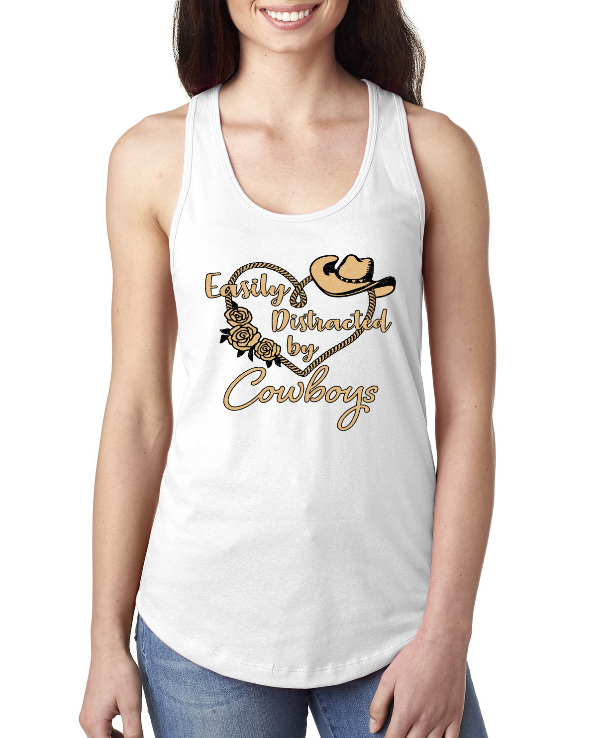 Camiseta sin mangas Racerback Easy Distracted by Cowboys Southern West Wild Ladies - Imagen 9 de 15