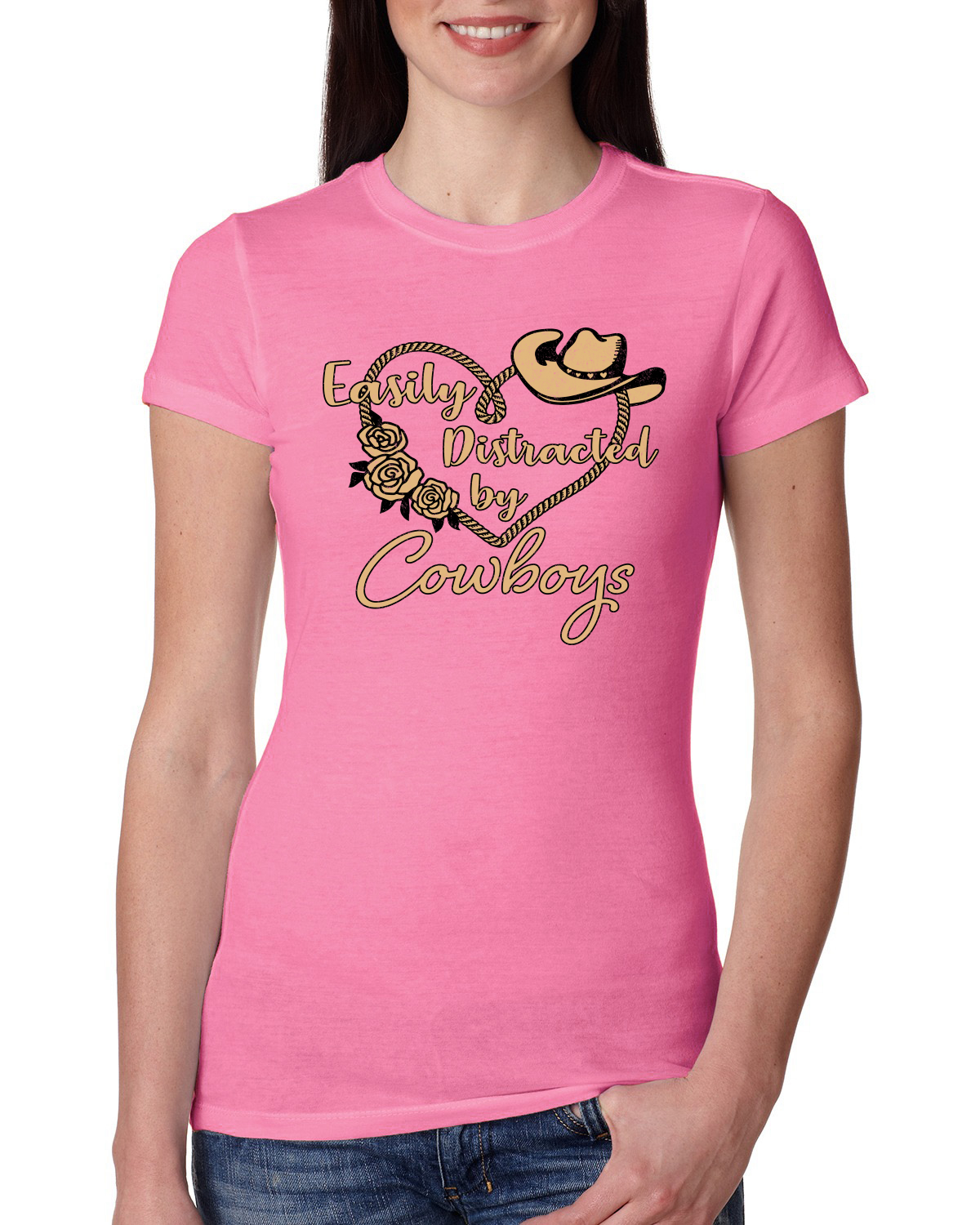 Easily Distracted by Cowboys Southern West Wild Women Slim Fit Junior Tee - Picture 11 of 15