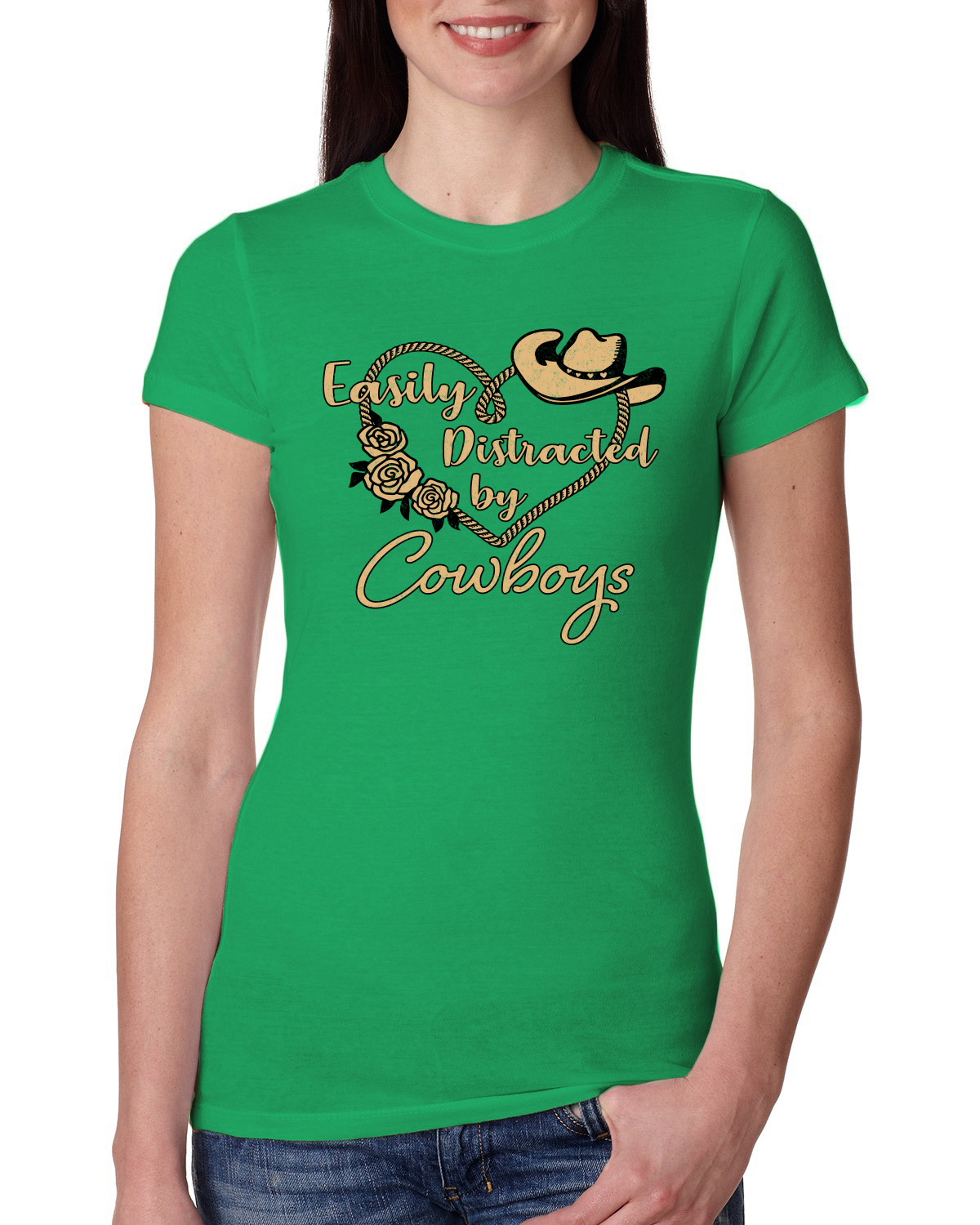 Easily Distracted by Cowboys Southern West Wild Women Slim Fit Junior Tee - Picture 5 of 15