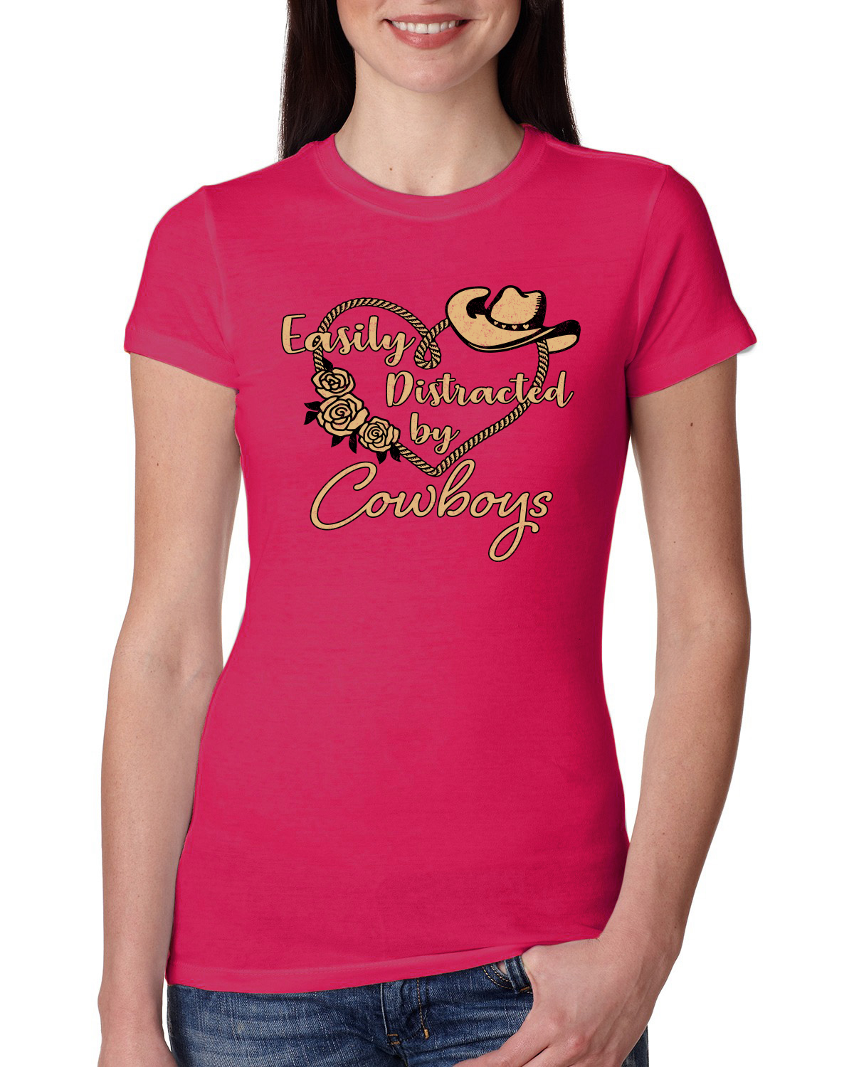 Easily Distracted by Cowboys Southern West Wild Women Slim Fit Junior Tee - Picture 14 of 15