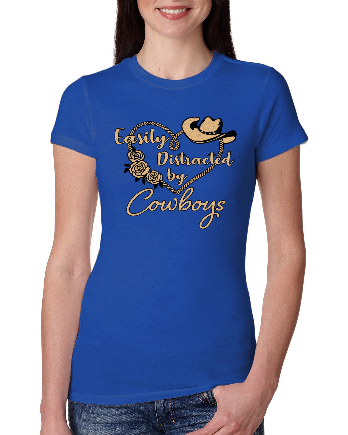 Easily Distracted by Cowboys Southern West Wild Women Slim Fit Junior Tee - Picture 8 of 15