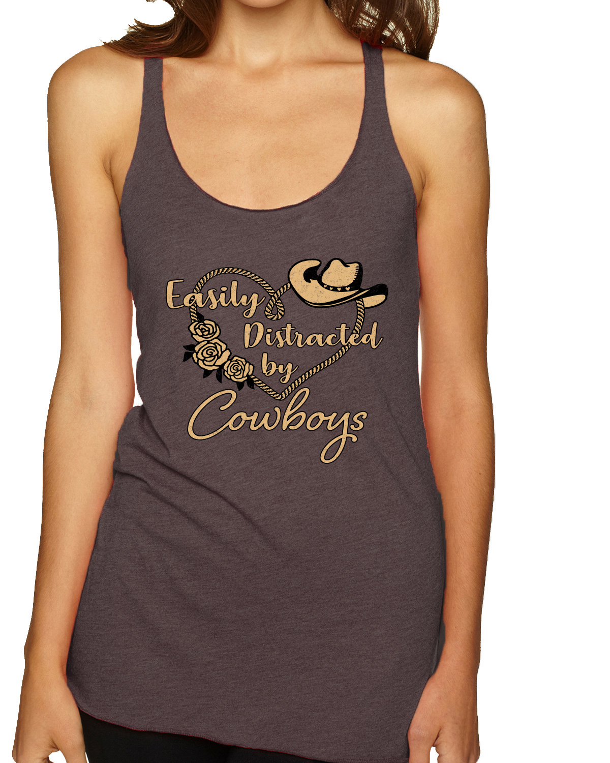Easily Distracted by Cowboys Southern West Wild Tri-Blend Racerback Tank Top - Picture 3 of 16