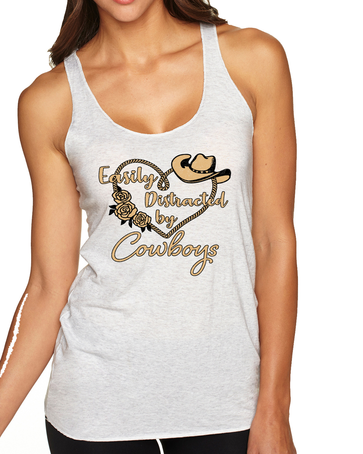 Easily Distracted by Cowboys Southern West Wild Tri-Blend Racerback Tank Top - Picture 7 of 16