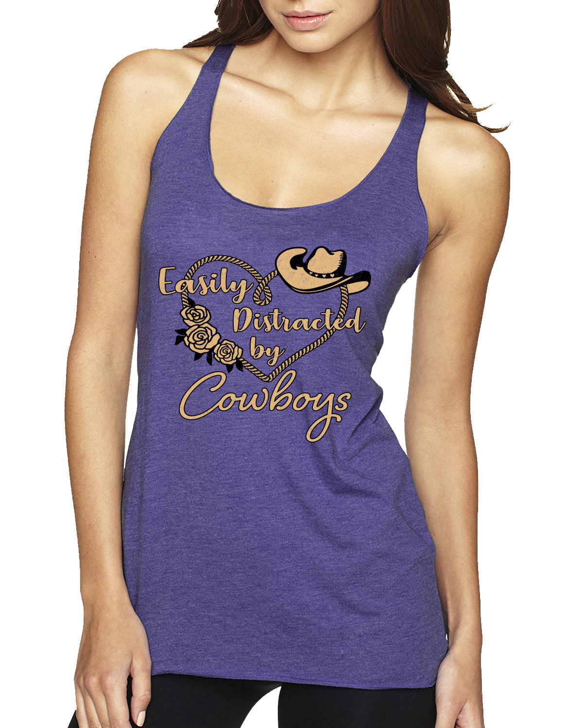 Easily Distracted by Cowboys Southern West Wild Tri-Blend Racerback Tank Top - Picture 4 of 16