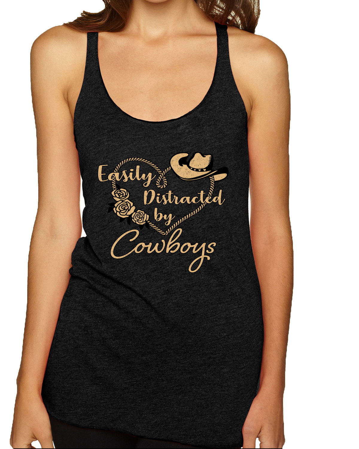 Easily Distracted by Cowboys Southern West Wild Tri-Blend Racerback Tank Top - Picture 9 of 16