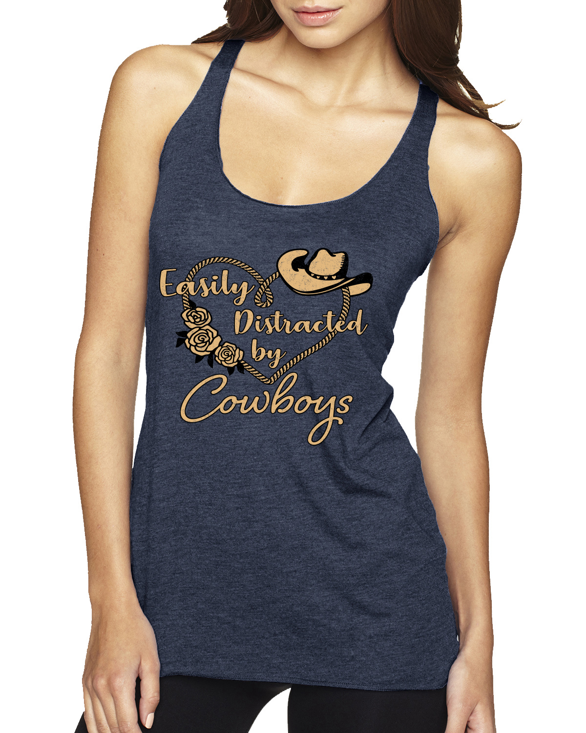 Easily Distracted by Cowboys Southern West Wild Tri-Blend Racerback Tank Top - Picture 10 of 16