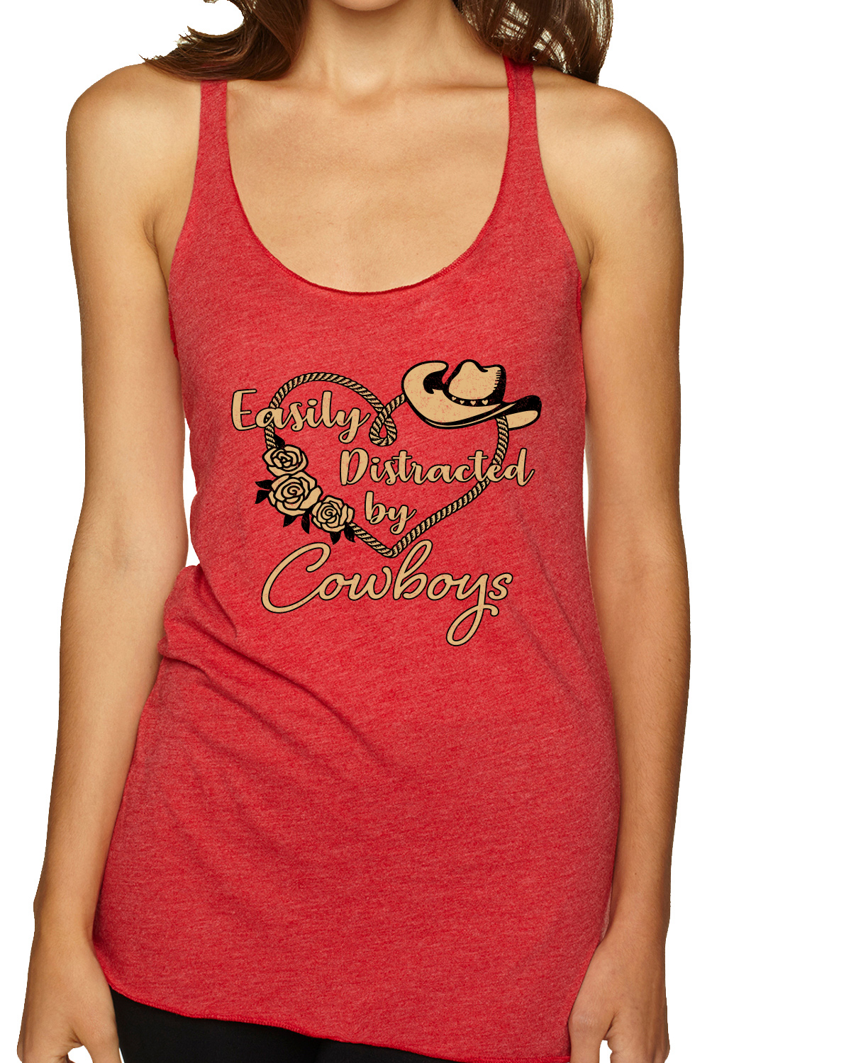 Easily Distracted by Cowboys Southern West Wild Tri-Blend Racerback Tank Top - Picture 11 of 16